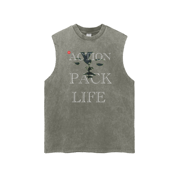 Streetwear Unisex Snow Washed Frayed Hem Tank Top